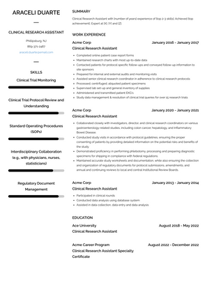 Clinical Research Assistant Resume Sample and Template