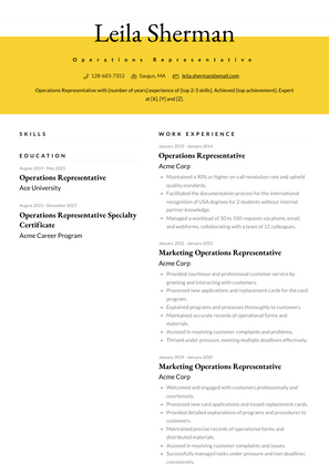 Operations Representative Resume Sample and Template