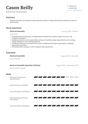 Electrical Assembler Resume Sample and Template