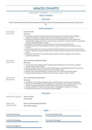 Senior Scientist Resume Sample and Template