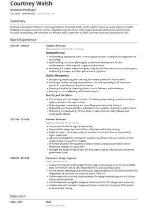 Assistant Professor Resume Sample and Template