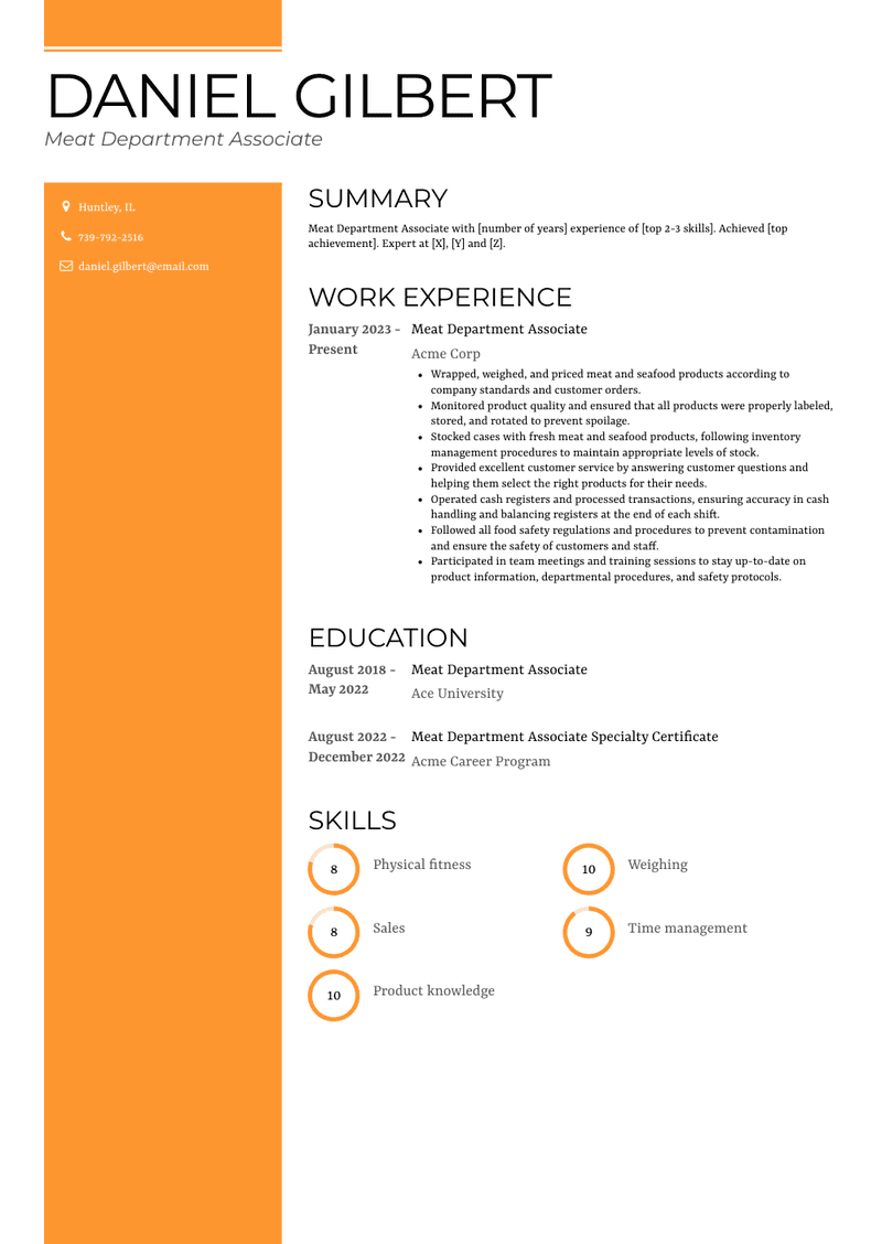 Meat Department Associate Resume Sample and Template