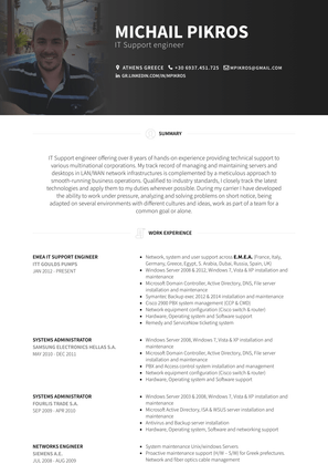 Emea
It Support Engineer Resume Sample and Template