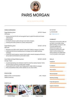 Digital Marketing Intern Resume Sample and Template