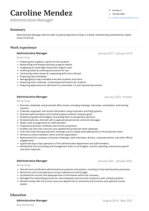 Administrative Manager Resume Sample and Template