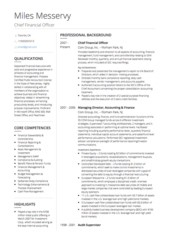 Executive CV Examples & Templates | VisualCV