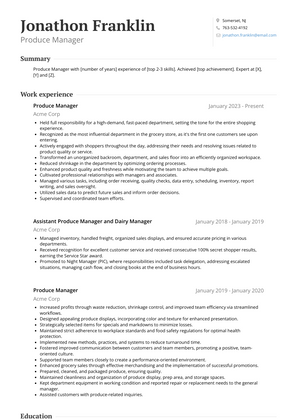 Produce Manager Resume Sample and Template