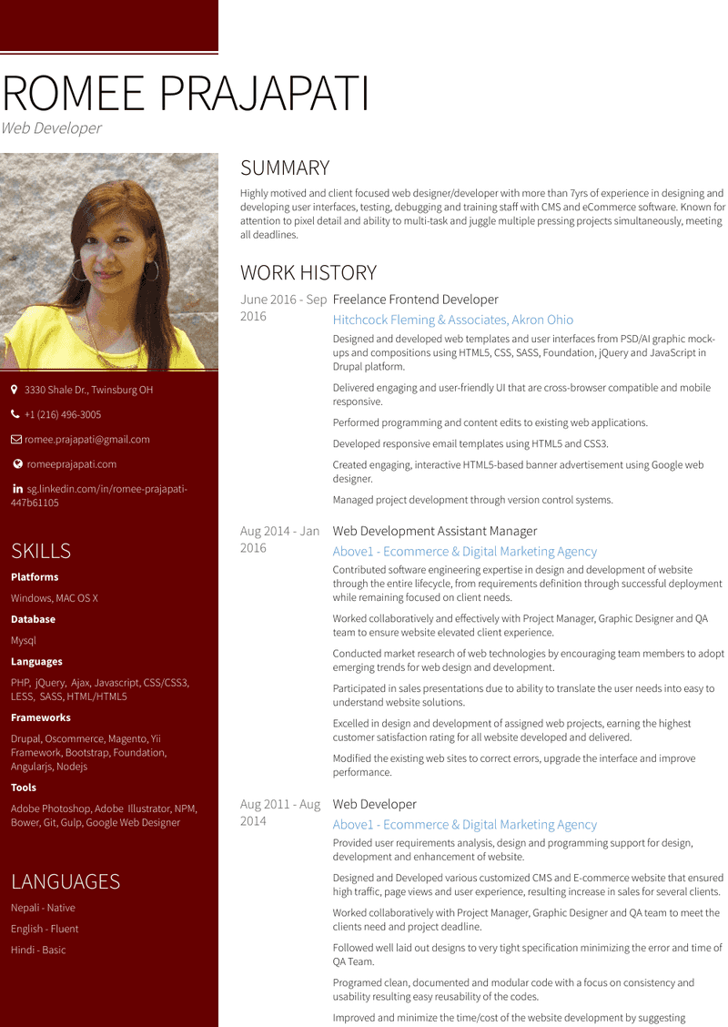 Web Development Assistant Manager Resume Sample and Template