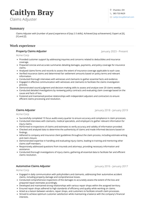 Claims Adjuster Resume Sample and Template