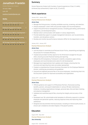 Human Resources Analyst Resume Sample and Template