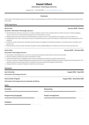 Information Technology Instructor Resume Sample and Template