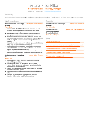 Senior Information Technology Manager Resume Sample and Template