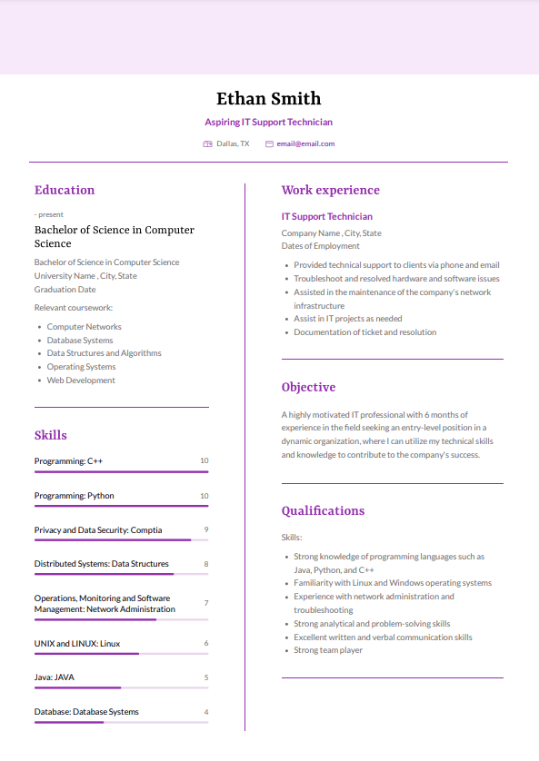 it support technician resume example