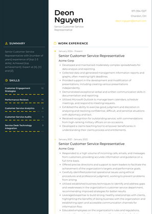 Senior Customer Service Representative Resume Sample and Template