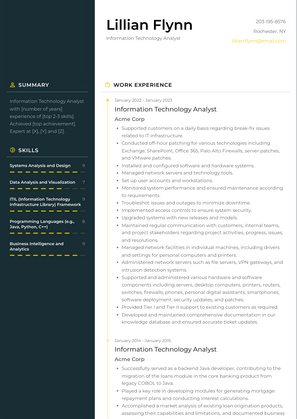 Information Technology Analyst Resume Sample and Template