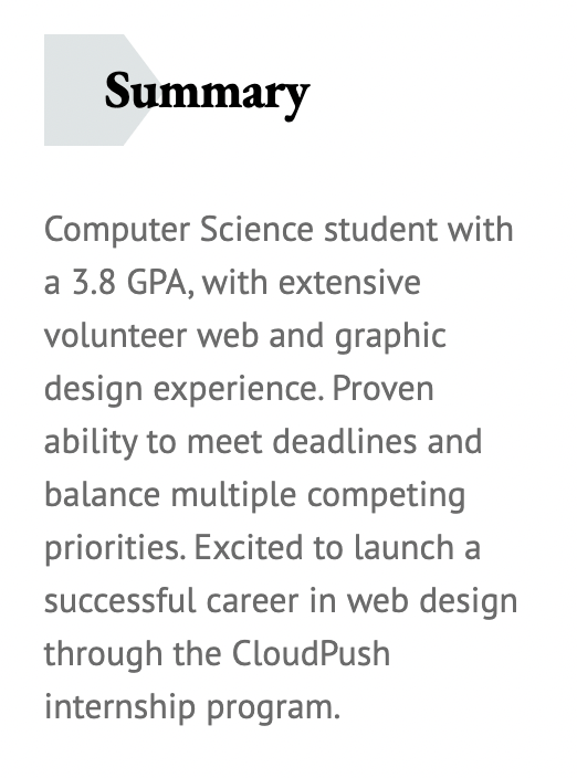 resume summary for internships