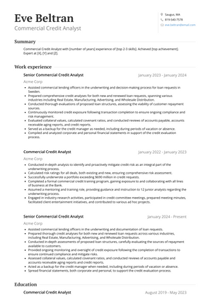Commercial Credit Analyst Resume Sample and Template