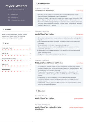 Audio Visual Technician Resume Sample and Template