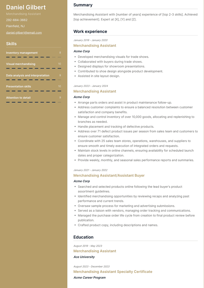 Merchandising Assistant Resume Sample and Template
