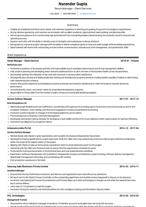 Senior Manager - Client Services Resume Sample and Template
