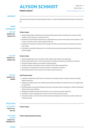 Product Analyst Resume Sample and Template