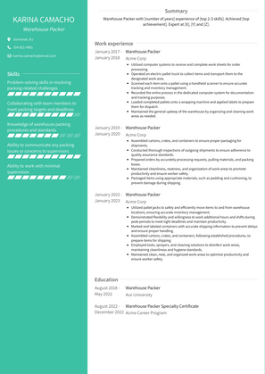 Warehouse Packer Resume Sample and Template