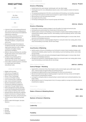 Director of Marketing Resume Sample and Template