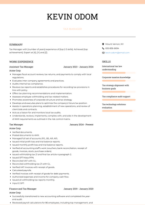 Tax Manager Resume Sample and Template