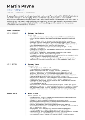 Software Test Engineer CV Example and Template