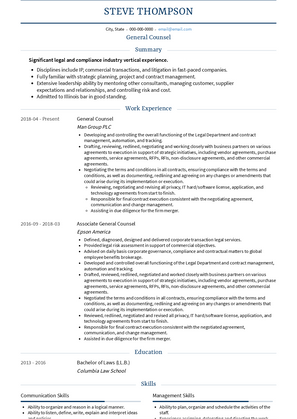 General Counsel Resume Sample and Template