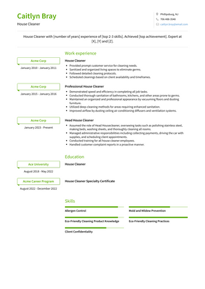 House Cleaner Resume Sample and Template