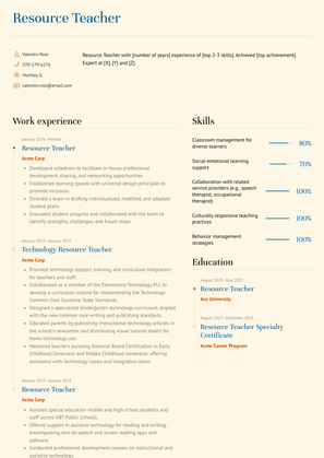 Resource Teacher Resume Sample and Template