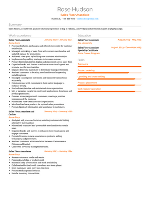 Sales Floor Associate Resume Sample and Template