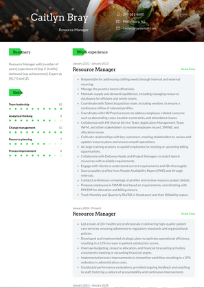 Resource Manager Resume Sample and Template