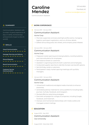 Communication Assistant Resume Sample and Template