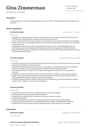 Inventory Analyst Resume Sample and Template