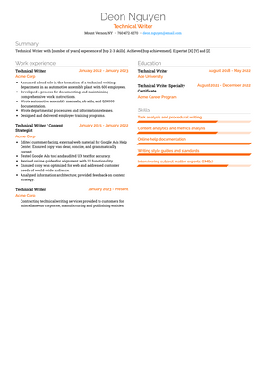 Technical Writer Resume Sample and Template