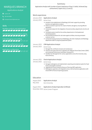 Applications Analyst Resume Sample and Template