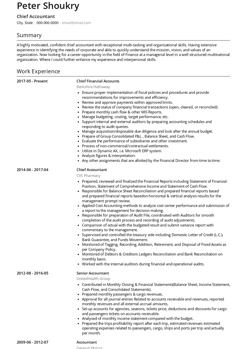 Chief Accountant Resume Sample and Template