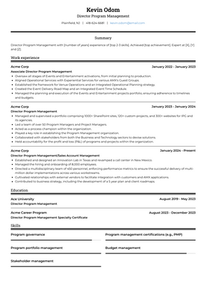 Director Program Management Resume Sample and Template