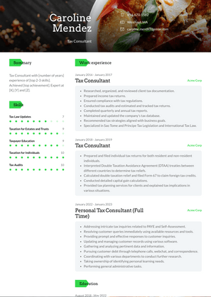 Tax Consultant Resume Sample and Template