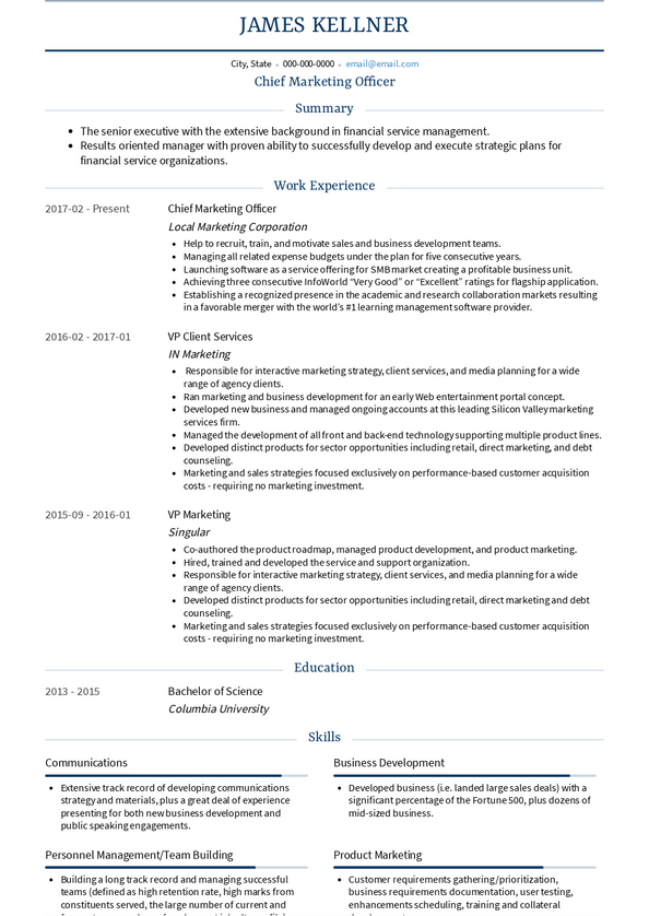 Chief Marketing Officer Resume Samples and Templates VisualCV