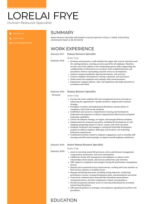 Human Resource Specialist Resume Sample and Template