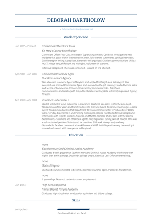 Corrections Officer First Class Resume Sample and Template