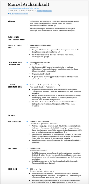 Exemple et modèle de CV null