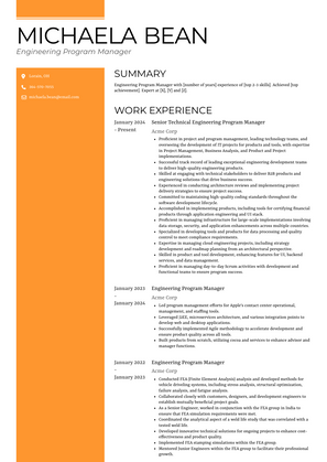 Engineering Program Manager Resume Sample and Template