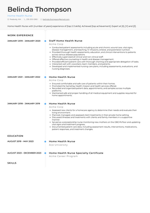 Home Health Nurse Resume Sample and Template