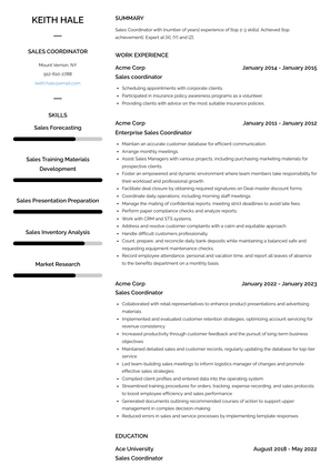 Sales Coordinator Resume Sample and Template