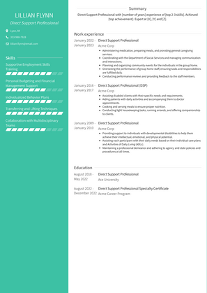 Direct Support Professional Resume Sample and Template