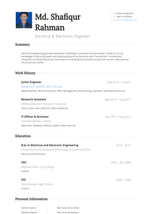 Junior Engineer Resume Sample and Template